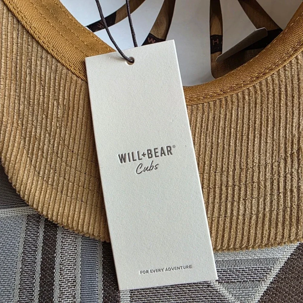 Will + Bear Cubs 5 Panel‎ Hat Kids OS Tan Corduroy NEW Sustainable Camp Cap